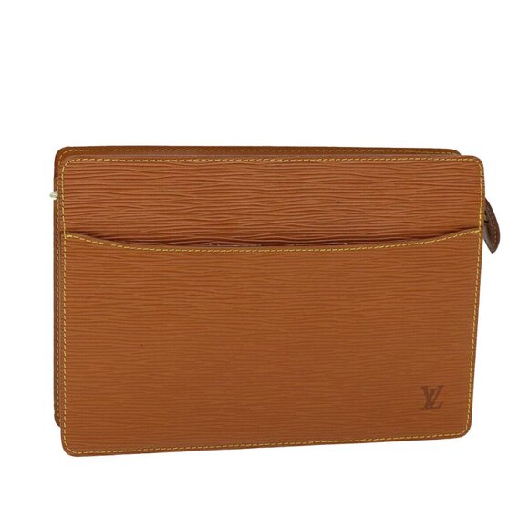 LOUIS VUITTON Epi Pochette Homme Clutch Bag Brown Zipang gold - Picture 1 of 16